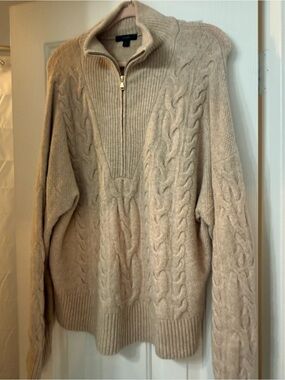 J. Crew Beige Cable-Knit Half-Zip Sweater